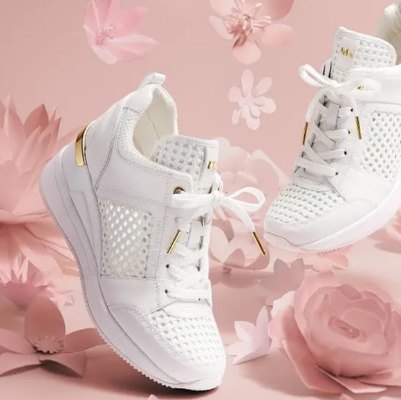 NWT MICHAEL Michael Kors Georgie Leather Wedge Trainers - Picture 3 of 10